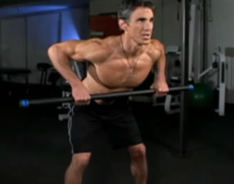 Man performing bent over barbell rows