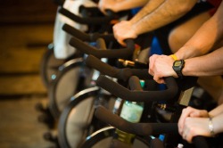 Stationary cycling at a fitness center